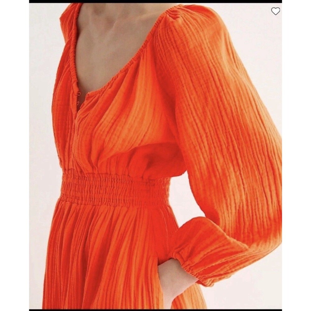 J. CREW V-Neck Midi Dress in Soft Gauze Fire Lily Orange Size XL Maxi Pockets - Picture 2 of 12